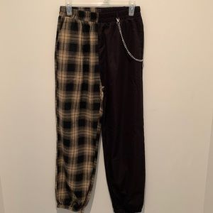 Two tone track pants with elastic cuffs